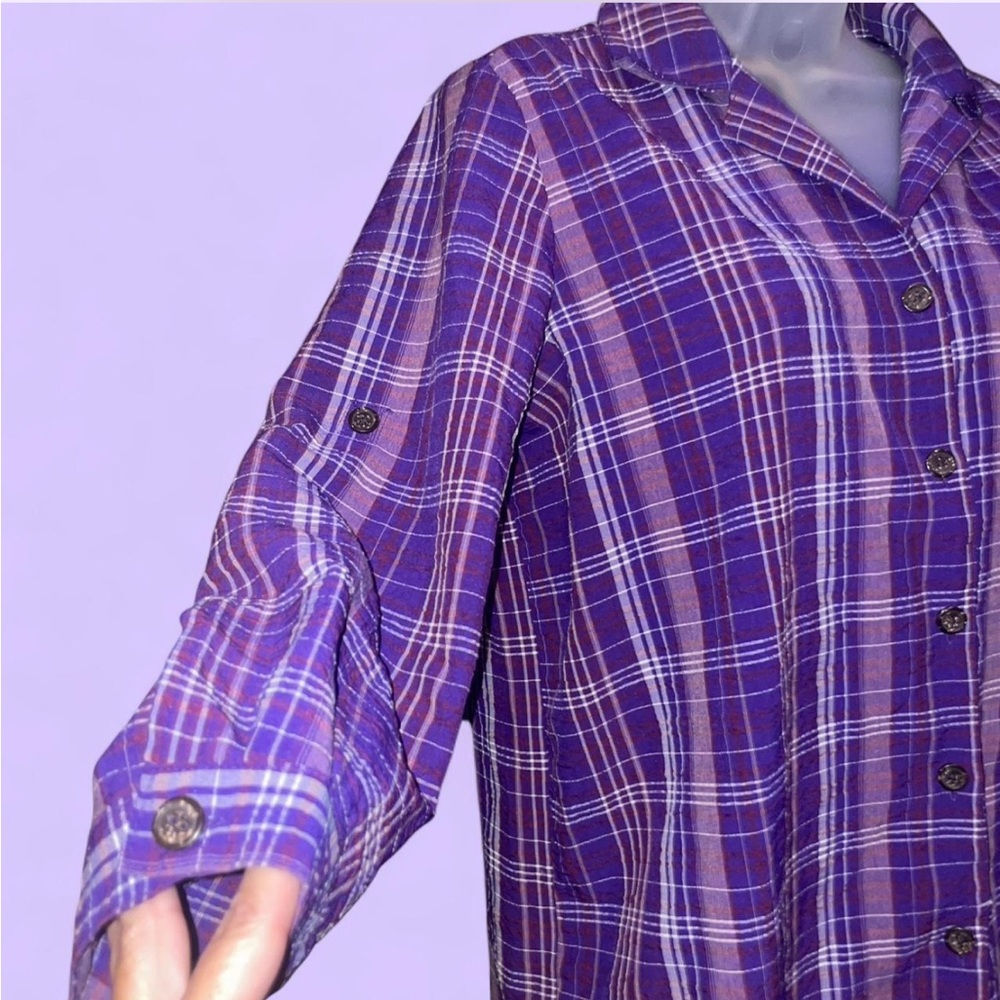White Stag Purple Plaid Button Down Shirt M 8-10 - Picture 6 of 11